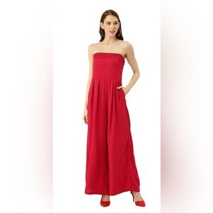 Ritu Kumar Strapless Red Jumpsuit with Embellished Bodice